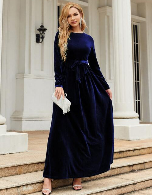 Load image into Gallery viewer, Tie Front Round Neck Long Sleeve Maxi Dress
