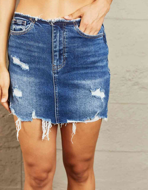 Load image into Gallery viewer, BAYEAS High Waisted Distressed Mini Skirt
