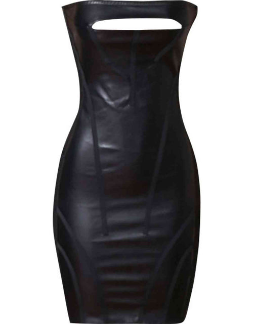 Load image into Gallery viewer, Faux Leather Cutout Strapless Bandage Dress
