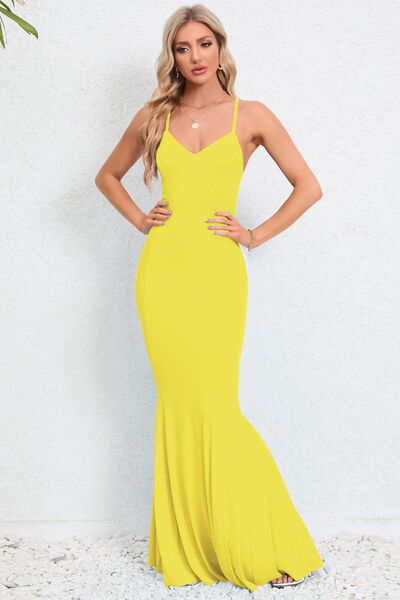 Load image into Gallery viewer, Crisscross Spaghetti Strap Fishtail Dress
