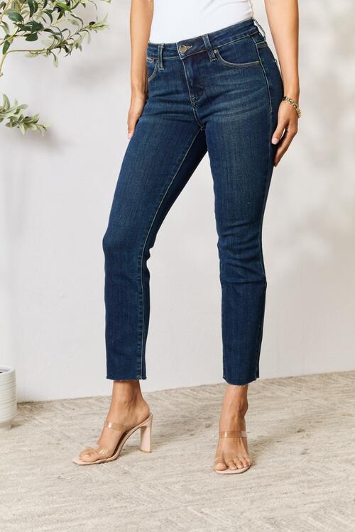 BAYEAS Full Size Raw Hem Straight Jeans