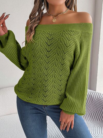 Load image into Gallery viewer, Openwork Off-Shoulder Long Sleeve Sweater
