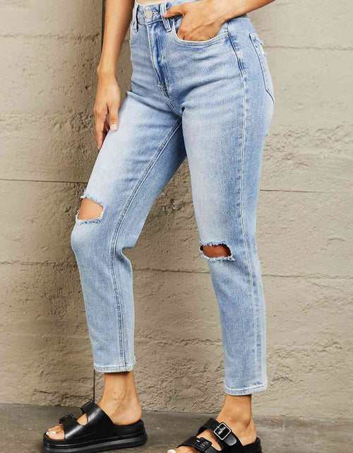 Load image into Gallery viewer, BAYEAS High Waisted Distressed Slim Cropped Jeans
