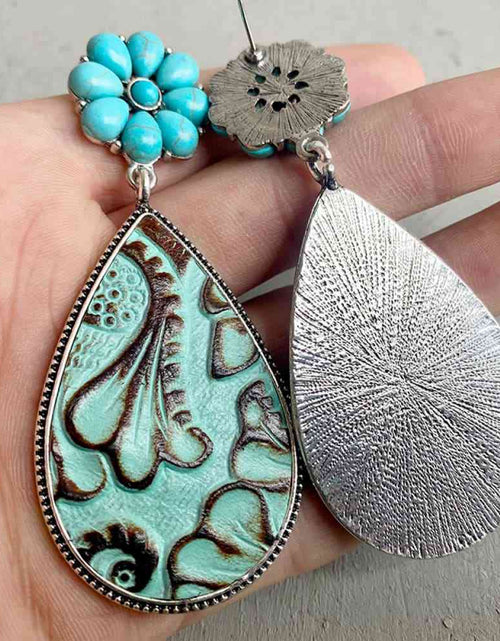 Load image into Gallery viewer, Turquoise Flower Teardrop Earrings
