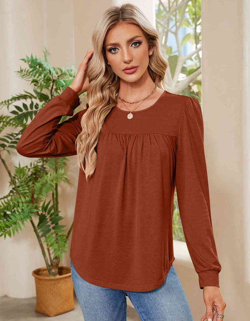 Load image into Gallery viewer, Ruched Round Neck Long Sleeve Blouse
