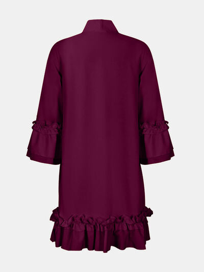 Load image into Gallery viewer, Frill Tie Neck Three-Quarter Sleeve Dress
