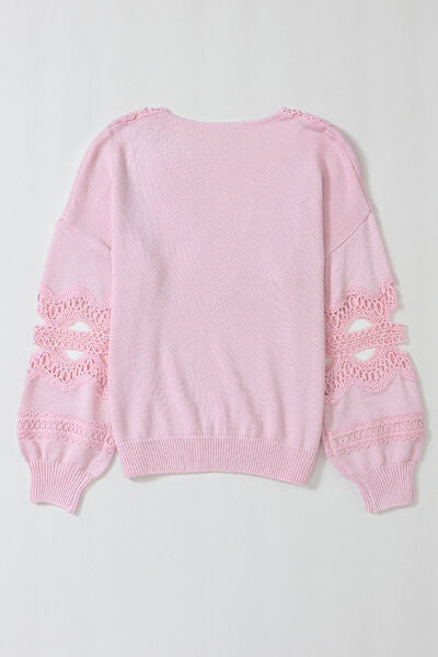 Openwork V-Neck Raglan Sleeve Sweater