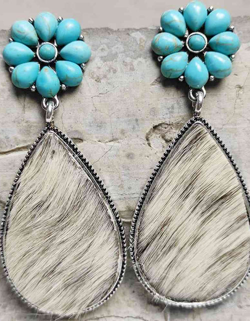 Load image into Gallery viewer, Turquoise Flower Teardrop Earrings
