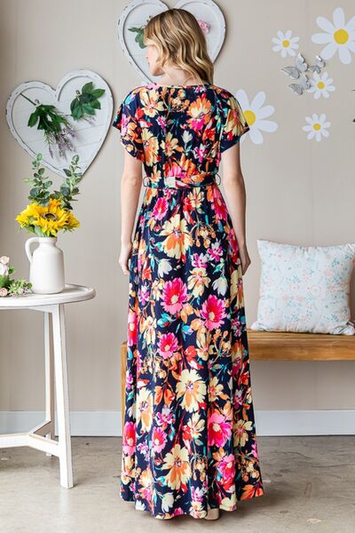 Load image into Gallery viewer, Heimish Full Size Floral Surplice Tie Waist Maxi Dress
