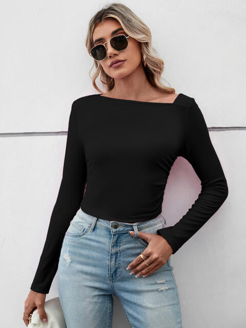 Asymmetrical Neck Long Sleeve T-Shirt