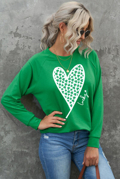 Load image into Gallery viewer, Heart Graphic Round Neck Sweatshirt
