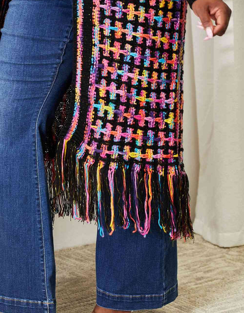 Load image into Gallery viewer, Double Take Full Size Multicolored Open Front Fringe Hem Cardigan
