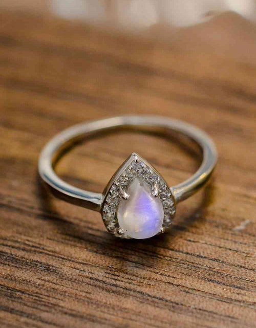 Load image into Gallery viewer, Moonstone Teardrop 925 Sterling Silver Halo Ring
