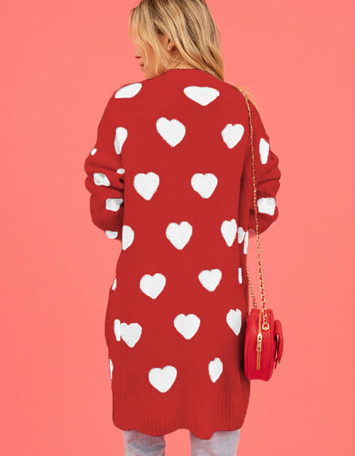 Load image into Gallery viewer, Heart Graphic Open Front Cardigan with Pockets
