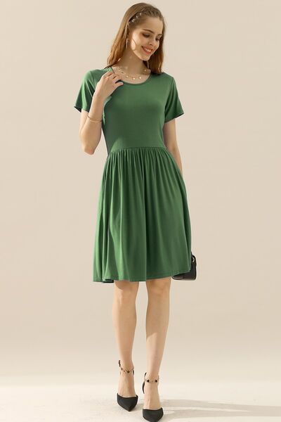 Load image into Gallery viewer, Ninexis Full Size Round Neck Ruched Dress with Pockets
