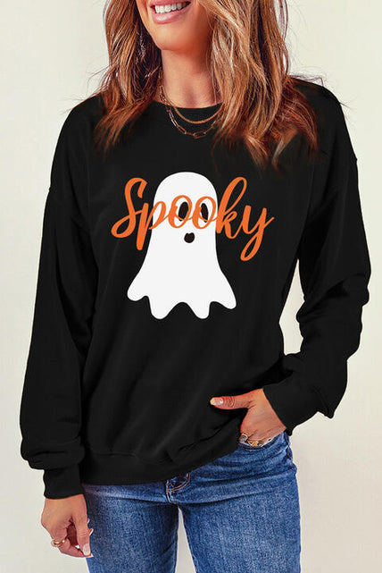 Load image into Gallery viewer, SPOOKY Ghost Graphic Round Neck Sweatshirt
