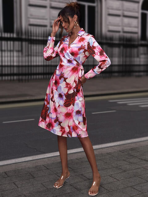 Load image into Gallery viewer, Floral Print Collared Neck  Slit Dress
