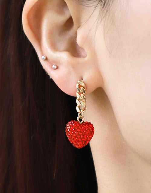 Load image into Gallery viewer, Rhinestone Heart Chain Drop Earrings
