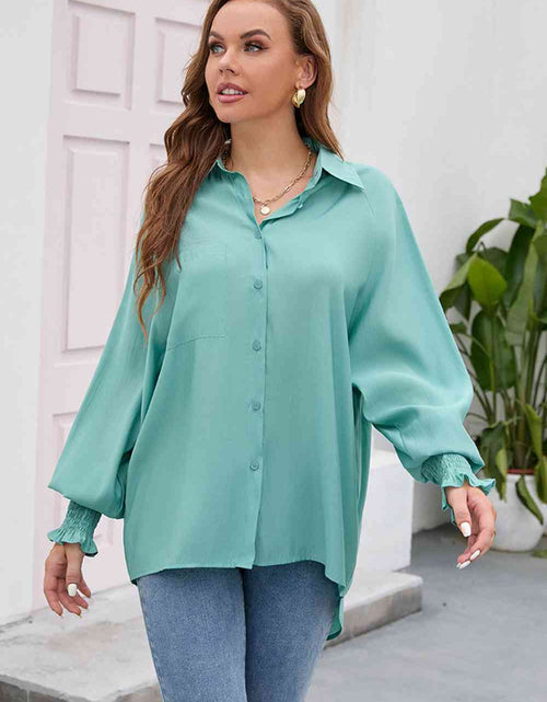 Load image into Gallery viewer, High-Low Collared Neck Lantern Sleeve Shirt
