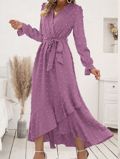 Load image into Gallery viewer, Swiss Dot Tie Waist Flounce Sleeve Dress
