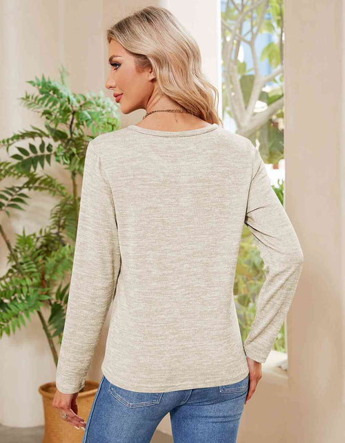 Load image into Gallery viewer, Buttoned Round Neck  Long Sleeve T-Shirt
