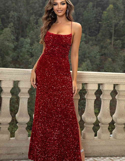 Load image into Gallery viewer, Sequin Backless Split Maxi Dress
