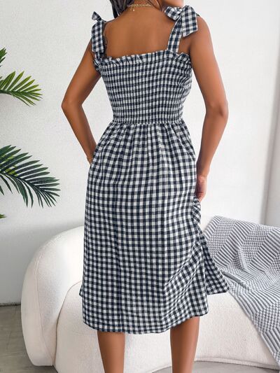 Load image into Gallery viewer, Frill Plaid Square Neck Midi Dress
