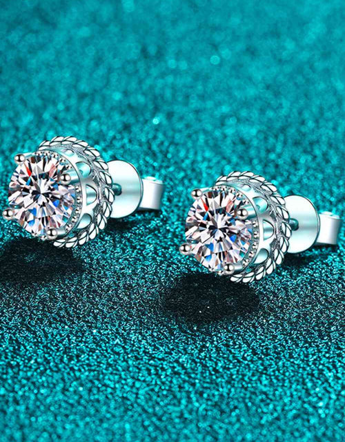 Load image into Gallery viewer, 1 Carat Moissanite Rhodium-Plated Round Stud Earrings
