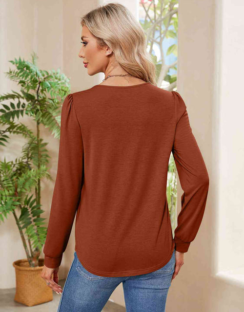 Load image into Gallery viewer, Ruched Round Neck Long Sleeve Blouse
