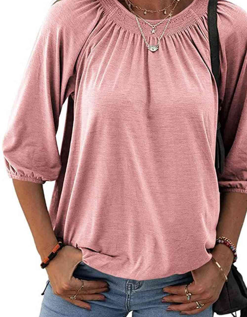 Load image into Gallery viewer, Gathered Detail Round Neck T-Shirt
