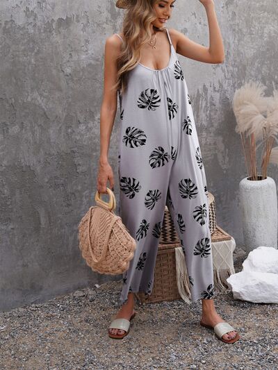 Load image into Gallery viewer, Printed Spaghetti Strap Jumpsuit with Pockets
