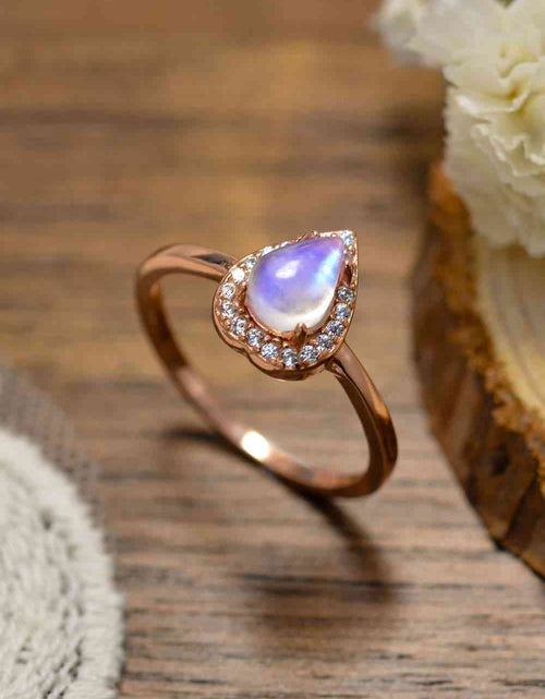 Load image into Gallery viewer, Moonstone Teardrop 925 Sterling Silver Halo Ring
