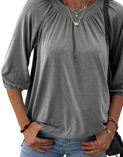 Load image into Gallery viewer, Gathered Detail Round Neck T-Shirt
