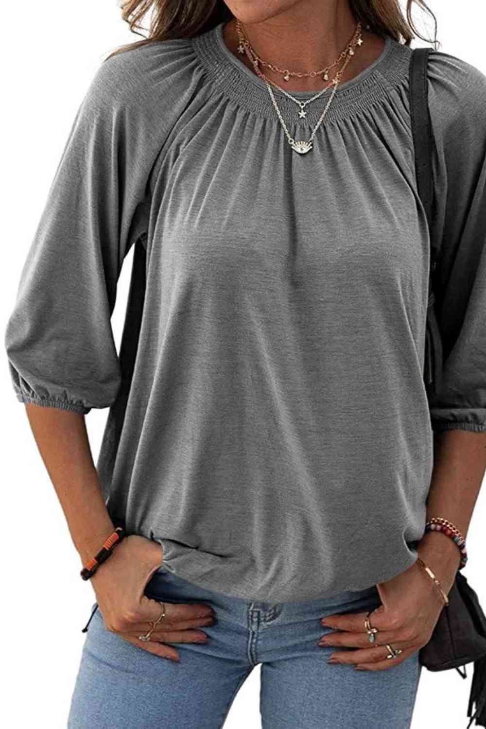 Gathered Detail Round Neck T-Shirt