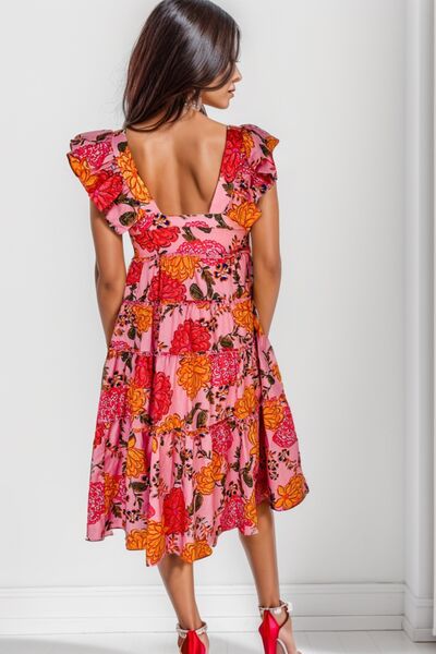 Load image into Gallery viewer, Ruffled Floral Square Neck Tiered Dress
