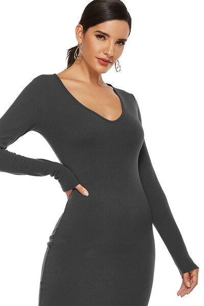 Load image into Gallery viewer, Ribbed Scoop Neck Sweater Dress
