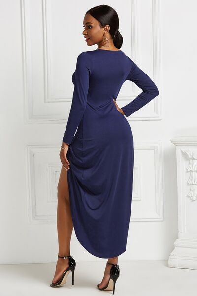 Load image into Gallery viewer, High-low Ruched Surplice Long Sleeve Dress
