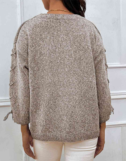 Load image into Gallery viewer, Lace-Up Long Sleeve Round Neck Sweater
