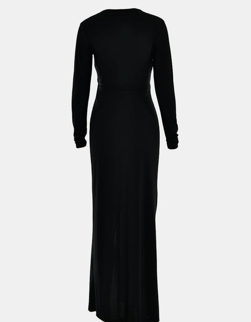 Load image into Gallery viewer, Ruched Slit Plunge Long Sleeve Dress
