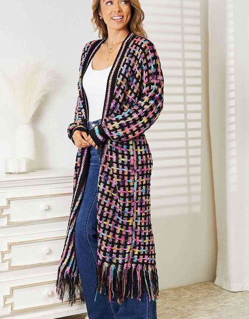 Load image into Gallery viewer, Double Take Full Size Multicolored Open Front Fringe Hem Cardigan
