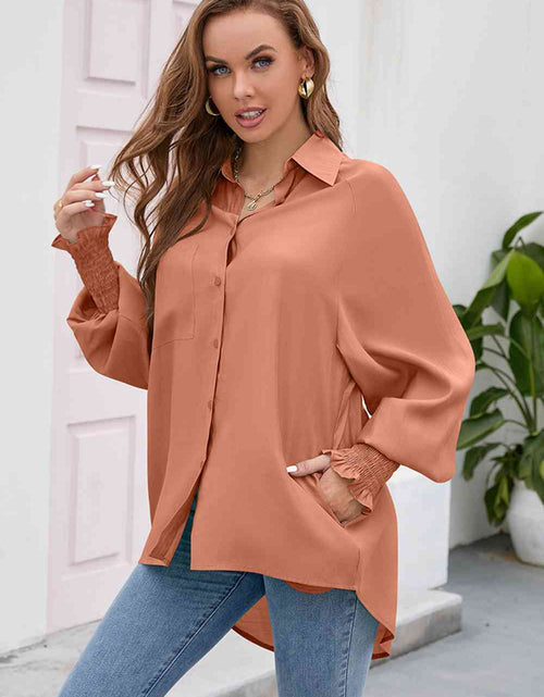 Load image into Gallery viewer, High-Low Collared Neck Lantern Sleeve Shirt
