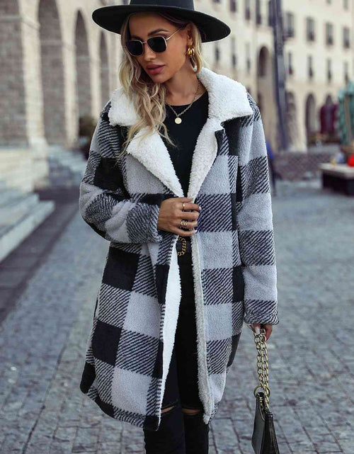 Load image into Gallery viewer, Plaid Open Front Coat with Pockets
