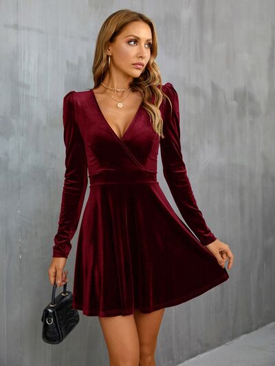 Load image into Gallery viewer, Surplice Puff Sleeve Mini Dress
