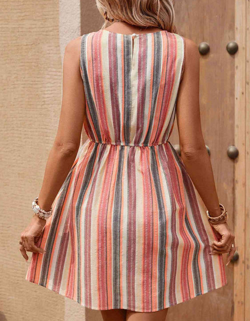 Load image into Gallery viewer, Striped Drawstring Round Neck Sleeveless Dress
