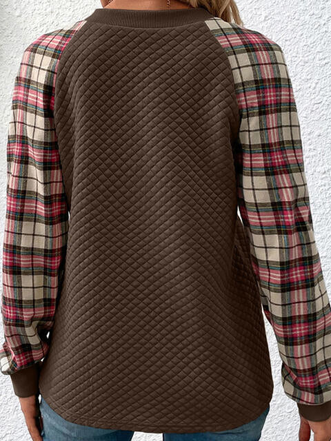 Load image into Gallery viewer, Plaid Round Neck Sweatshirt
