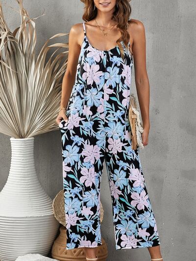 Load image into Gallery viewer, Printed Spaghetti Strap Jumpsuit with Pockets
