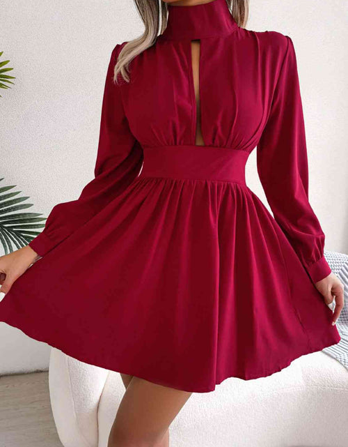 Load image into Gallery viewer, Cutout Turtleneck A-Line Mini Dress
