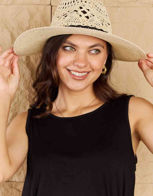 Load image into Gallery viewer, Fame Fight Through It Lace Detail Straw Braided Fashion Sun Hat
