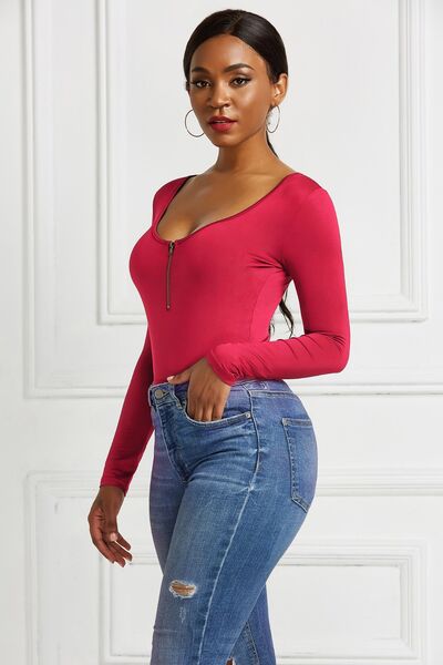 Load image into Gallery viewer, Half Zip Scoop Neck Long Sleeve Bodysuit
