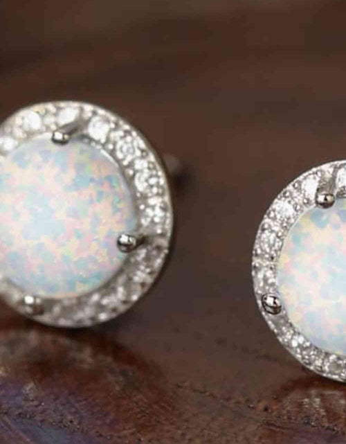 Load image into Gallery viewer, 925 Sterling Silver Platinum-Plated Opal Round Stud Earrings
